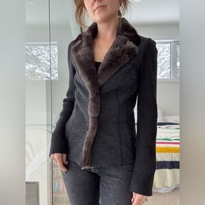 Vintage genuine mink fur trim cardigan sweater jacket small